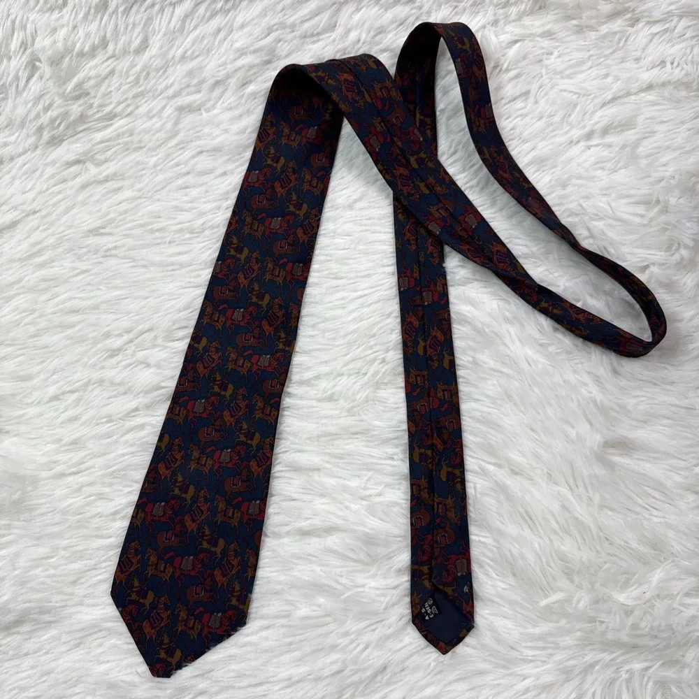 Salvatore Ferragamo Men's Silk Tie Blue Horses Motif Made in Italy Designer